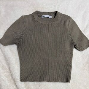 Zara Ribbed Knit Sweater in Taupe